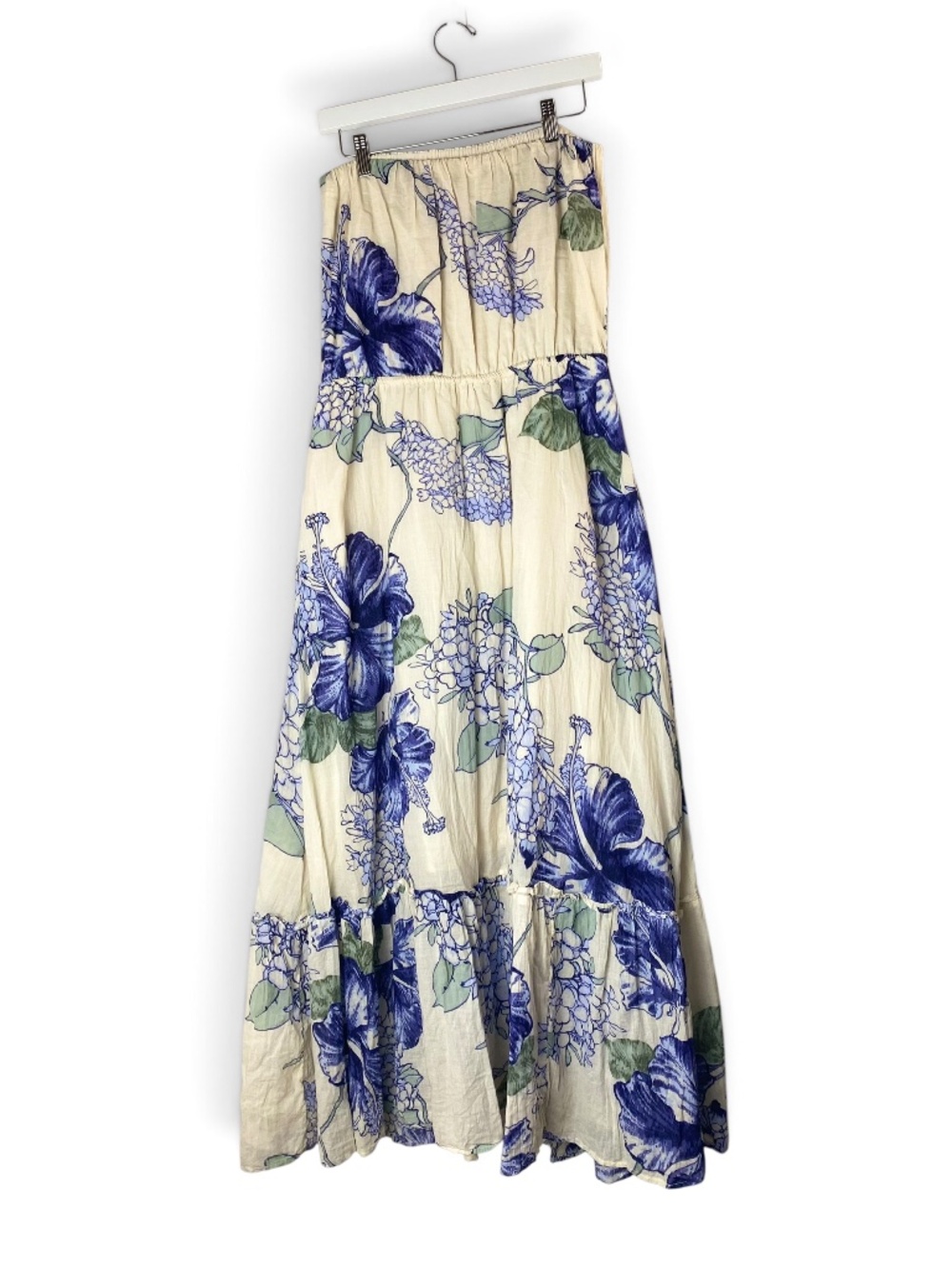 Abercrombie & Fitch Strapless Easy Waist Maxi Dress 100% Cotton Cream Floral L - Picture 3 of 8